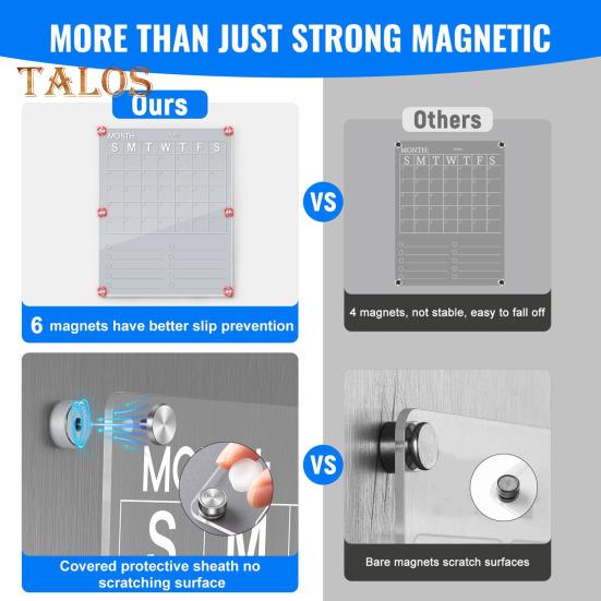 Acrylic Fridge Calendar Clear Monthly Planner White Board for Refrigerator Dry Erase Board Calendar with 8 Markers for Businees Meetings Grocery List