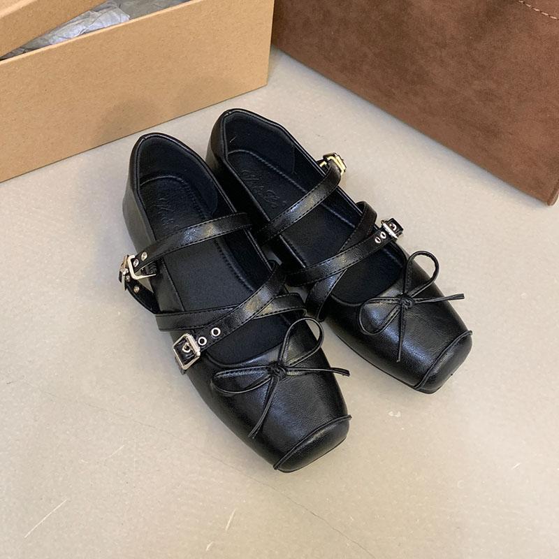 Fashion Footwear Buckle Strap Women Mary Janes Flats Shoes Soft Female Butterfly-Knot Fashion Shallow Ladies Flats With Shoes