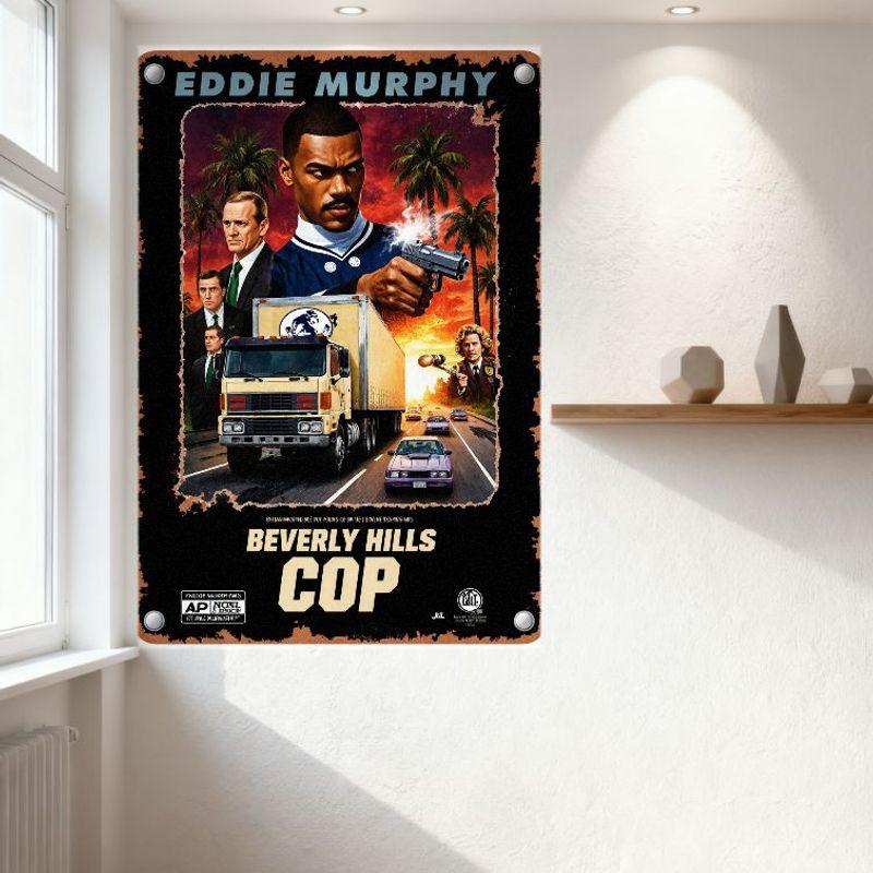 Ретро Металлическая Вывеска Beverly Hills Cop с Эффектом Старения - Постер Фильма с Эдди Мерфи Настенное Искусство для Домашнего Бара Мужской Комнаты Декор