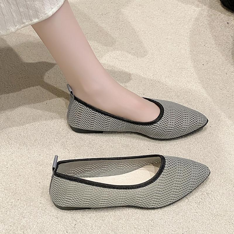 Fashion Women's Large Size Flat Shoes Autumn New Pointed Head Shallow Mouth Mesh Cloth Breathable Non-slip Soft Sole Single Shoes