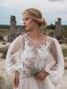 2020 New Embroidered Mesh Puff Sleeve Round Neck Wedding Dress