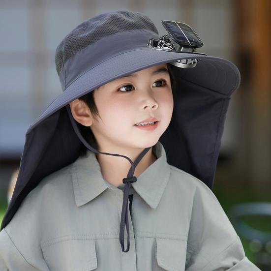 Детская шляпа с солнечным вентилятором и шейным клапаном, защита от ультрафиолета, охлаждающий вентилятор, перезаряжаемая, дышащая