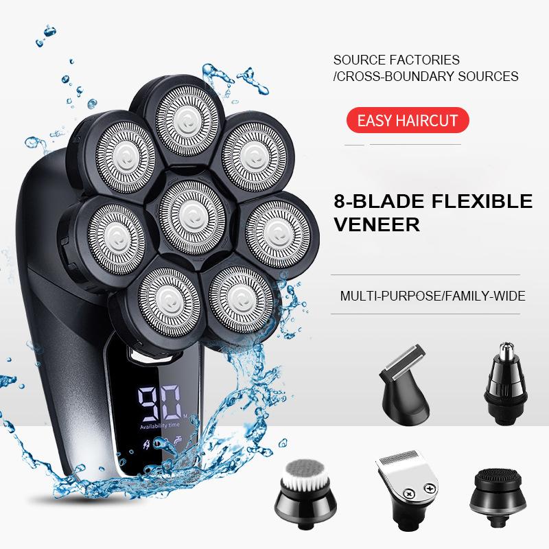 6-в-1 электрическая бритва для лысых мужчин, плавающая бритва с 7 лезвиями, триммер для волос, зарядка через USB, светодиодный дисплей, водонепроницаемые бритвы для бороды
