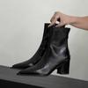 Новый продукт~ 2025 осень и зима новые остроносые толстый каблук мягкая кожа тонкие ботильоны задняя молния ботинки Мартин женские короткие ботинки средний каблук
