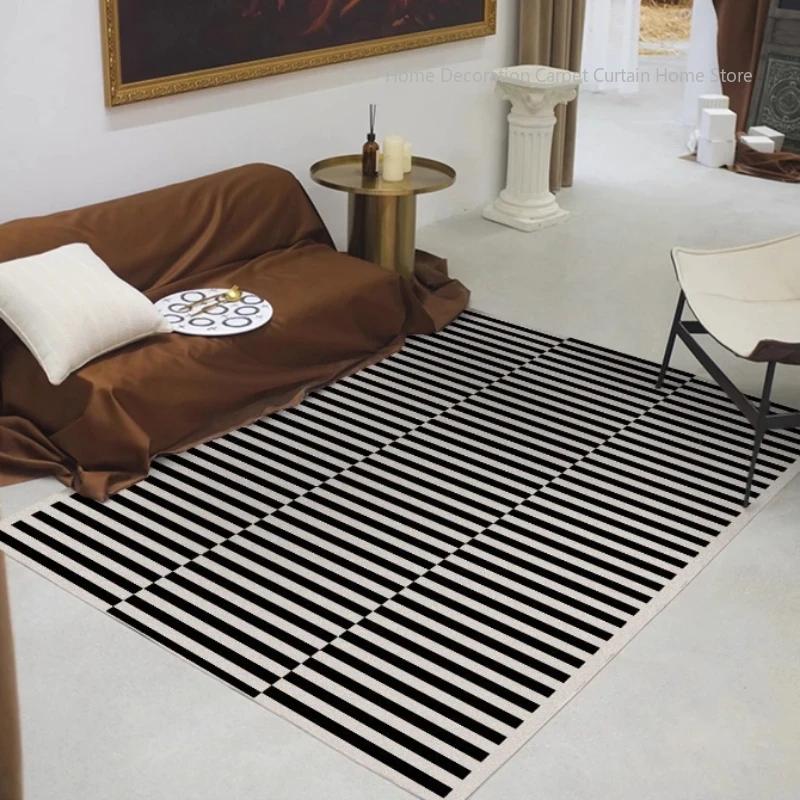 Nordic Black Stripe Plush Rug Non Slip Soft Carpet for Living Room Bedroom Bedside Study Area