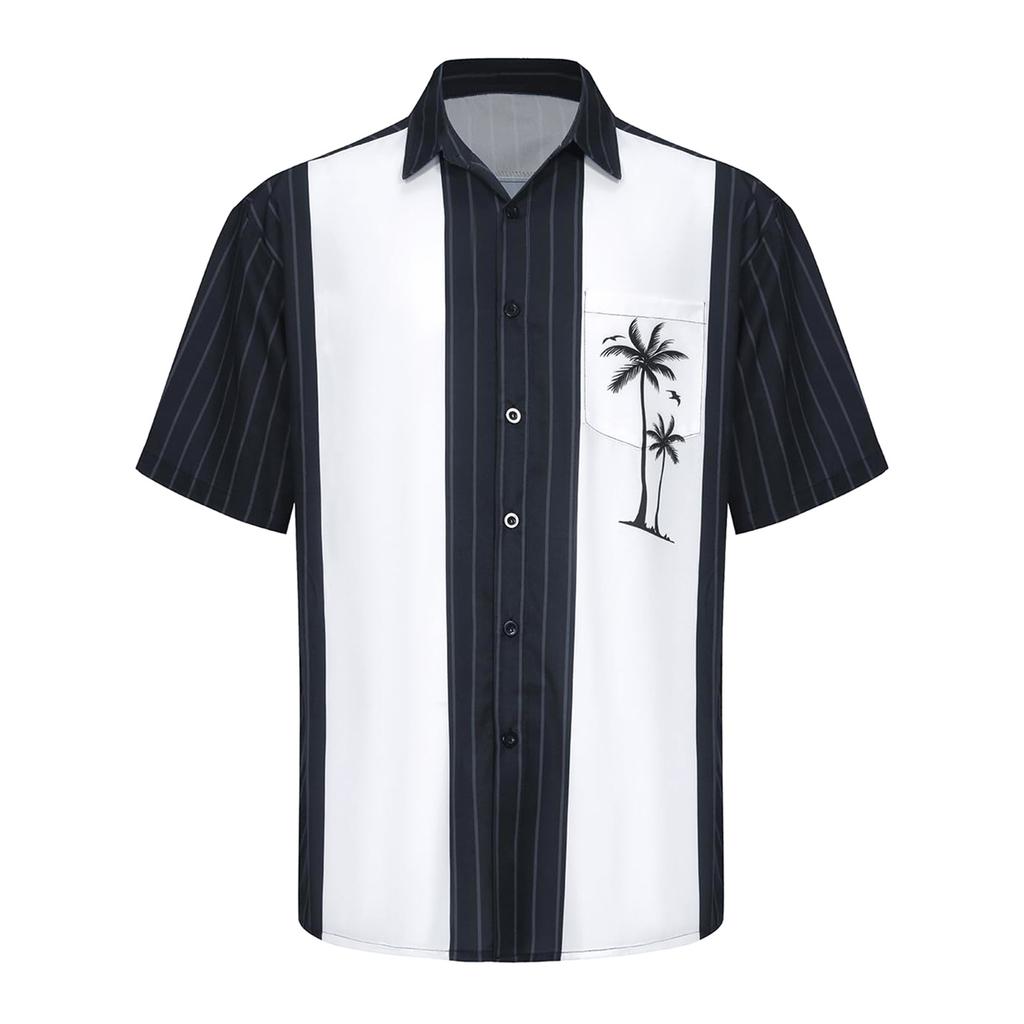 Hawaiian Shirt For Men, Men's Vintage Button Down Bowling Shirts Short Sleeve Summer Beach Shirt