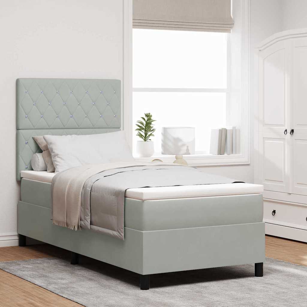 Box Spring Bed with Mattress Light Gray 90 x 190 cm Velvet
