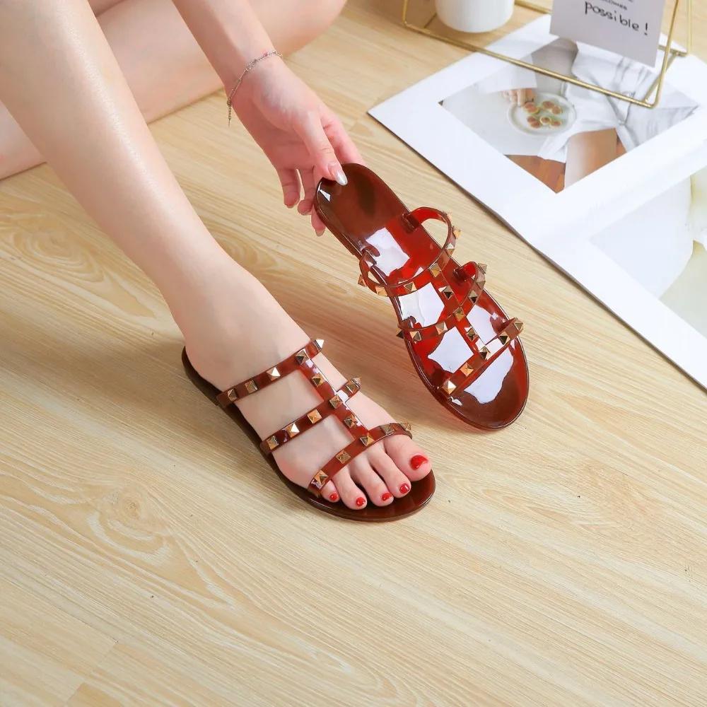 Тапочки Rivet женские летние туфли на открытом воздухе новые туфли Rivet Crystal Shoes Jelly Shoes женские сандалии тапочки на плоской подошве Chanclas Mujer