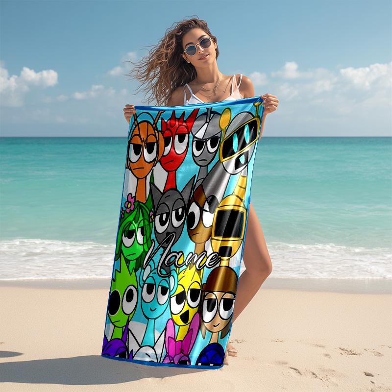 Personalized customized proof beach towel with Sprunki themed pattern - soft, absorbent,quick-drying,perfect swimming,camping&bathing