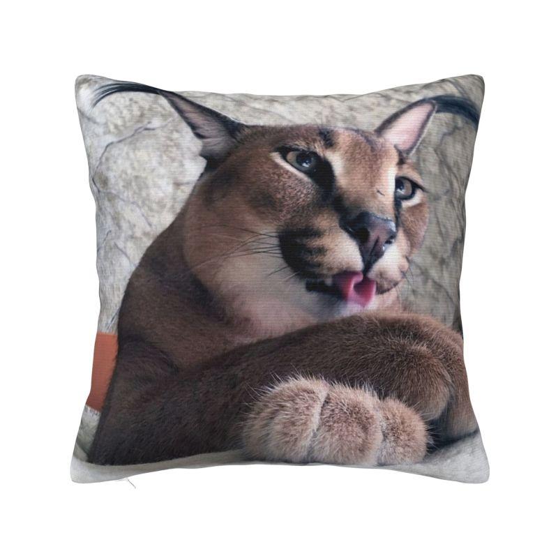 Cute Caracal Cat Pillow Covers Decor Home Cute Big Floppa Meme Cushion Decoration Salon Square Pillowcase