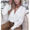 JPNTKY Women's Fashion Casual Autumn Winter Solid Color Print Long Sleeve V-Neck Blouses & Shirts