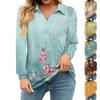 Women's Loose Casual Floral Print V-Neck Long Sleeve Neckline Pocket Waist Shirt
