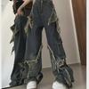 Women's Retro Loose Slim Jeans with Raw Edge - Spring Design, Wide Leg, Straight Trousers.