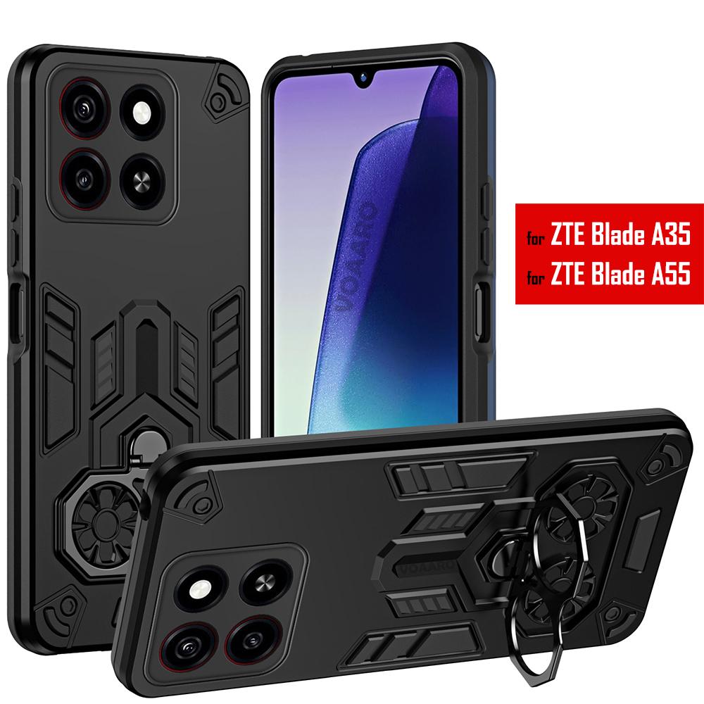 Двойное кольцо-броня для пальца для ZTE Blade A55 Чехол для ZTE Blade A35 Вращающийся металлический кронштейн Подставка Держатель Чехол Противоударная Capa