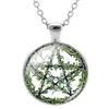 Triple Moon Goddess Wicca Round Glass Pendant Long Link Chains Necklaces Vintage Pattern Art Jewelry For Women Men