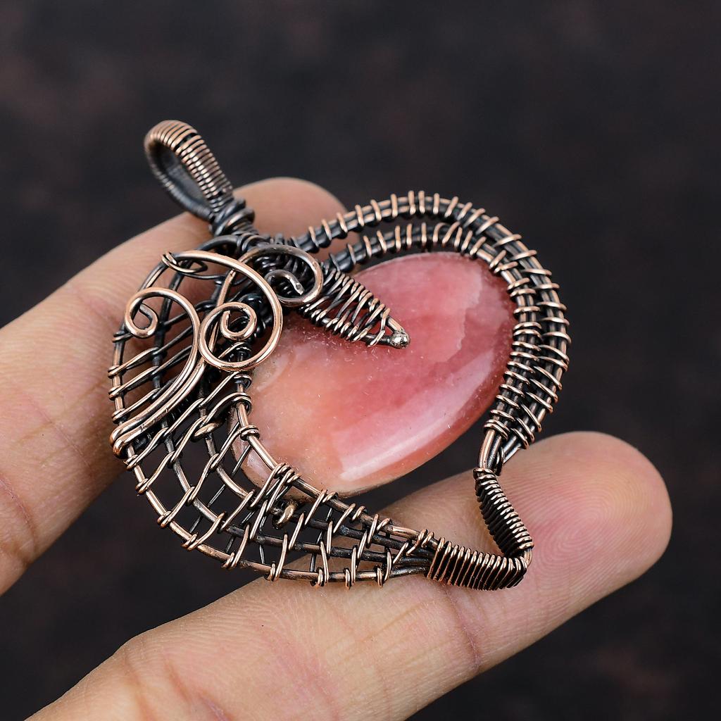 Родохрозитовый кулон, обернутый медной проволокой, новейший дизайн, кулон, ручная работа, медная проволока, ювелирное изделие, подарок для женщин, обернутое драгоценными камнями