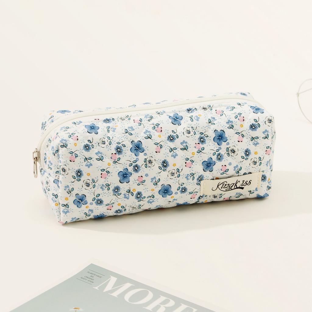 Chic Floral Pencil Case Student Girl Aesthetic Vintage Flower Strawberry Cat Pencil Bag High Capacity Stationery Storage Bag