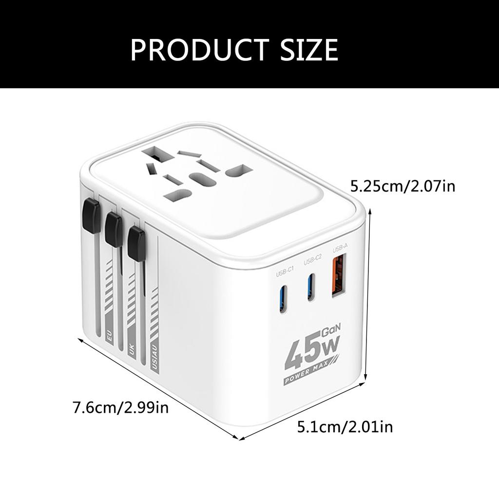 45W 65W Универсальный Адаптер для Путешествий с Портами USB C и USB A для Европы, Великобритании, США, Австралии