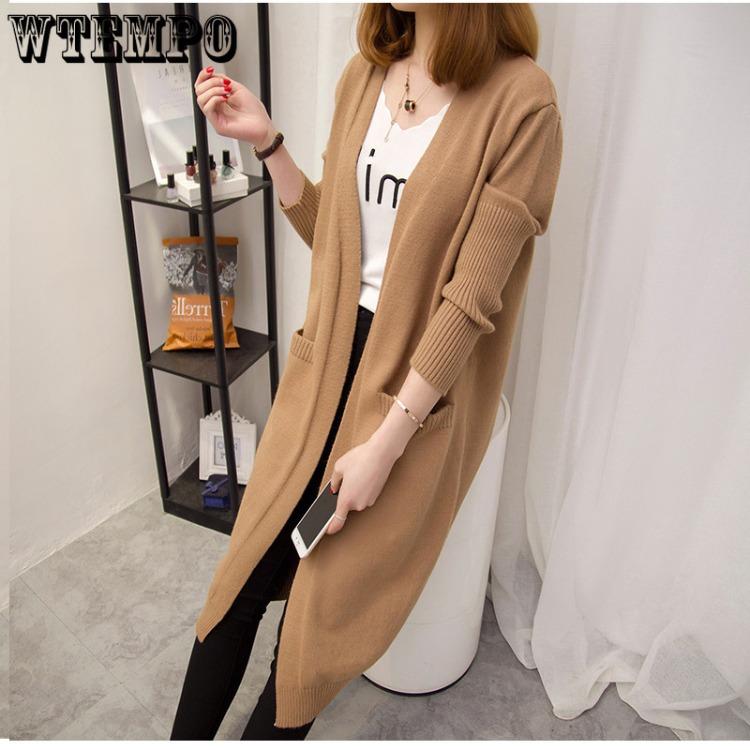 Вязаный кардиган средней длины, женский корейский свободный свитер, ленивый стиль, однотонный свитер с длинными рукавами, куртка для осени и зимы