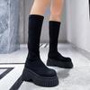 Женские сапоги челси до колена, туфли на танкетке и платформе, зимняя дизайнерская новая модная обувь для ходьбы 2024 года, трендовое платье, женские туфли