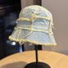 New Japanese-style niche denim patchwork frayed edge fisherman hat for women2026Fashionable and versatile bucket hat that makes your face look