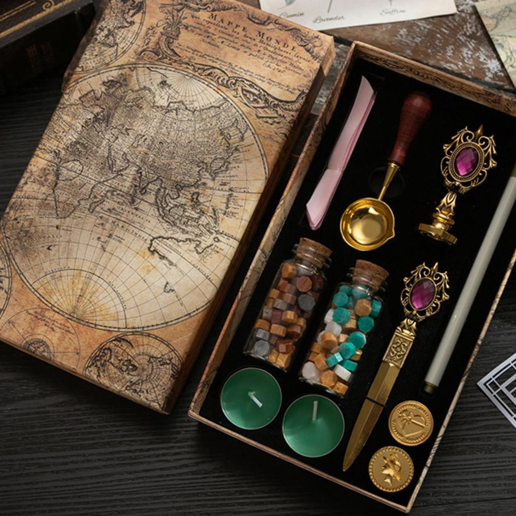 Wax Stamp Kit European Retro Stamp Hand Account Envelopes Paint Sealing Wax Kit Gift Earth Box Decoration