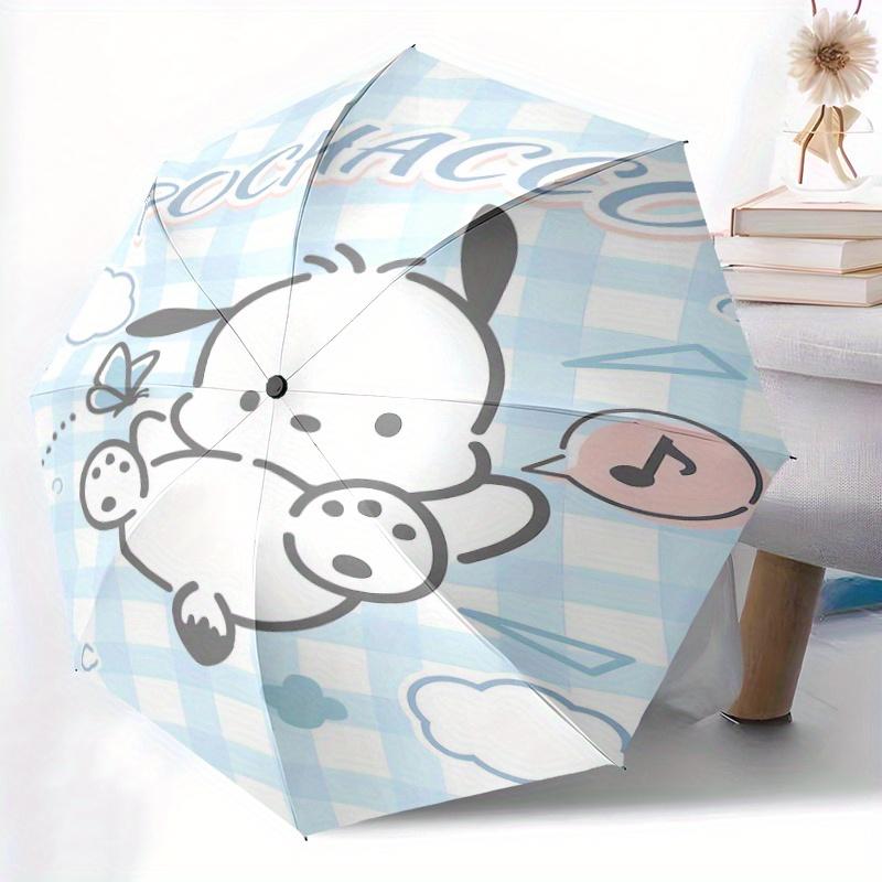Blue Grid Pochacco Automatic Open/CloseCartoon Umbrella-CuteUmbrella with Cute Design, Portable 3-Fold Compact Umbrella for Men & Women, Valentine's D
