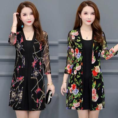 Женский кардиган средней длины большого размера с защитой от солнца, топы, пальто, женская летняя кружевная тонкая солнцезащитная куртка с принтом