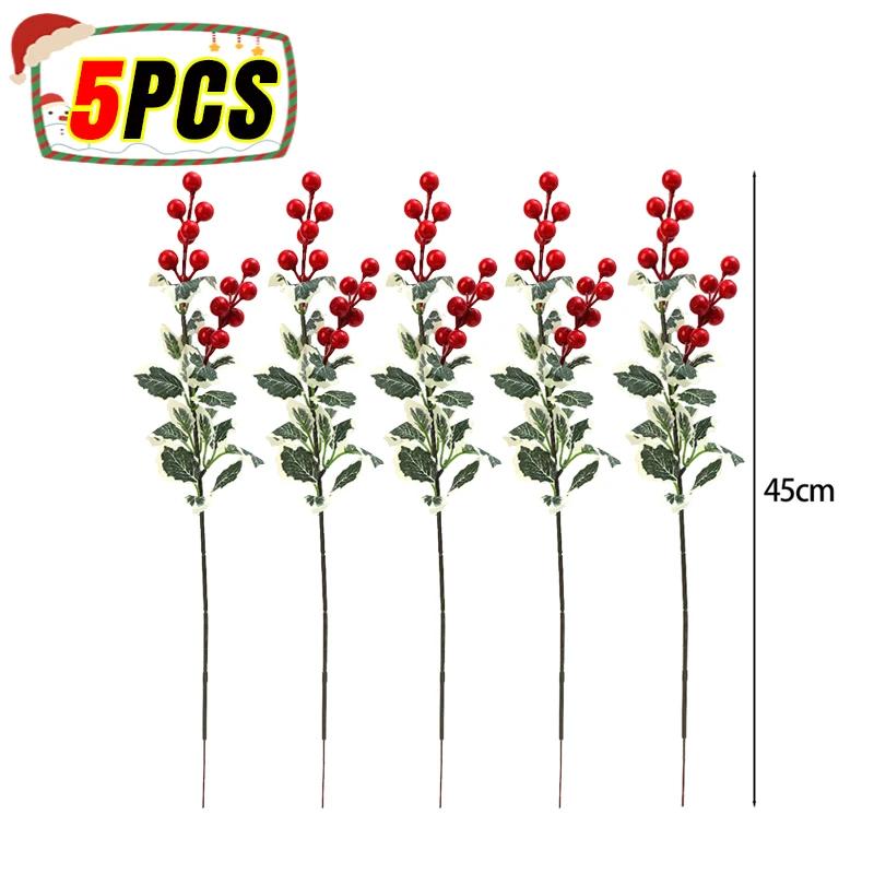Красная ягодная ветка, рождественские искусственные листья падуба, цветок, рождественская новогодняя вечеринка, украшение для дома, упаковка, подарок, поделки своими руками