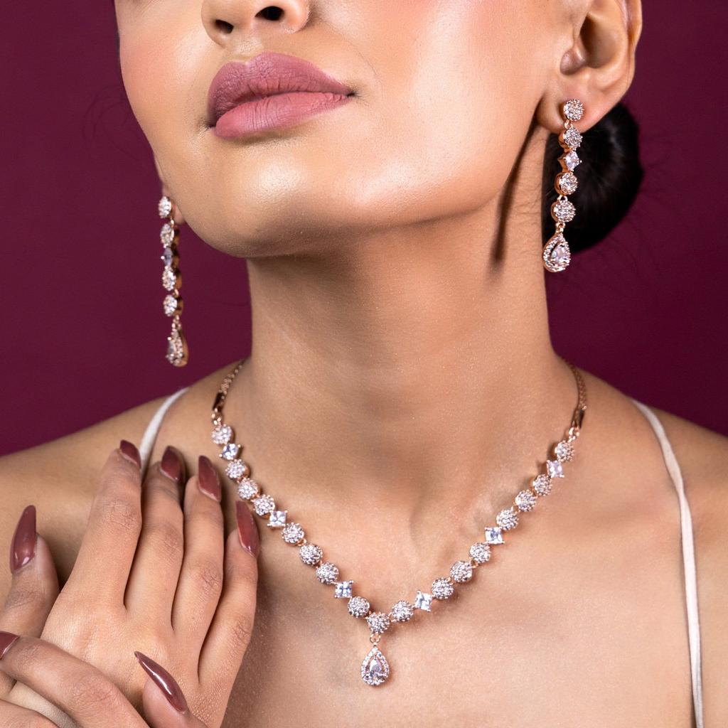 Комплект очаровательного женского ожерелья Estele с покрытием из розового золота и CZ