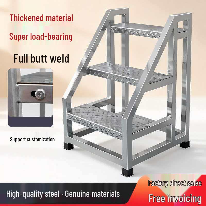 Передвижная промышленная и бытовая лестница с широкими ступенями и поручнем - 3 или 4 ступени для использования на открытом воздухе