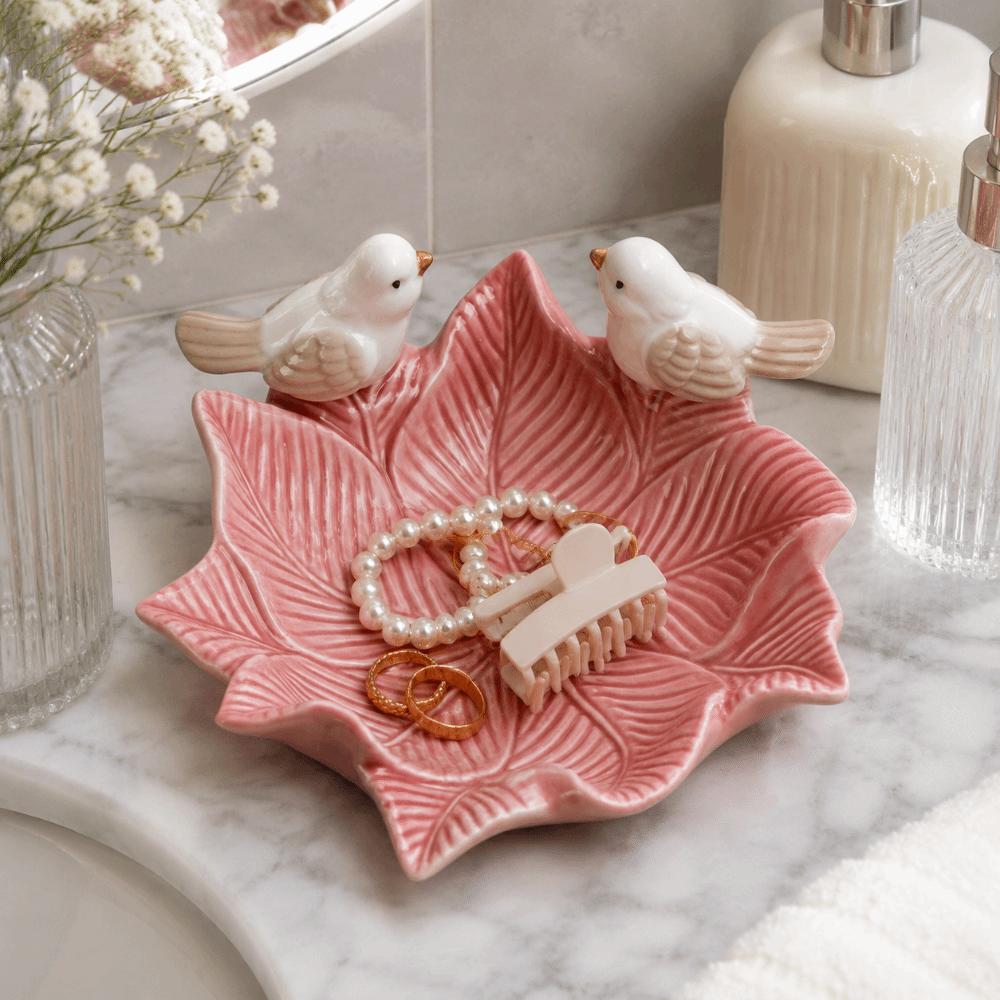 Ceramic Dim Sum Tray Bird Design Jewelry Holder Case Dessert Plate Flower Storage Dish Home Decor