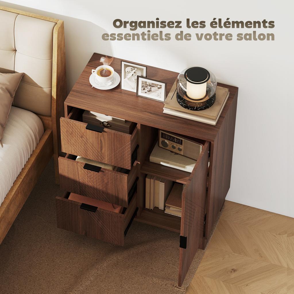 Buffet Sideboard Storage Cabinet With Door 3 Drawers And Adjustable Shelf 75 X 39 X 80 Cm Brown Wood Effect