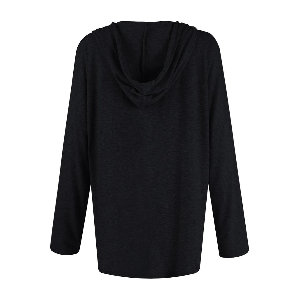 Женский модный легкий однотонный топ с длинными рукавами и капюшоном на шнурке