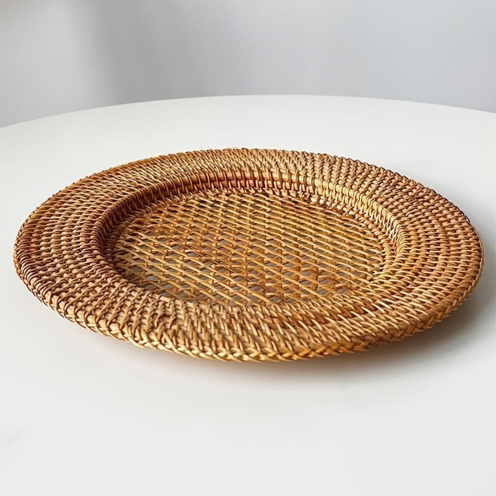 Vintage Tableware Mat Decorative Snack Serving Tray Nordic Handwoven Rattan Tray Living Room