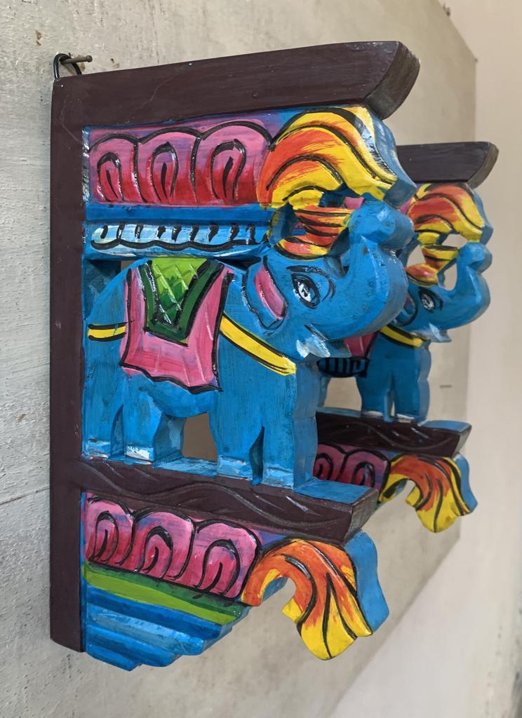 Hand Carved Wooden Elephant Wall Decor: Indian Folk Art Panel