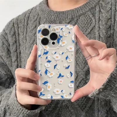 Простой чехол для телефона с синим цветочным узором ромашки для iPhone 17 Pro Max 16 15 14 13 12 11 XS X XR 16 Plus 17 Air, прозрачный мягкий чехол