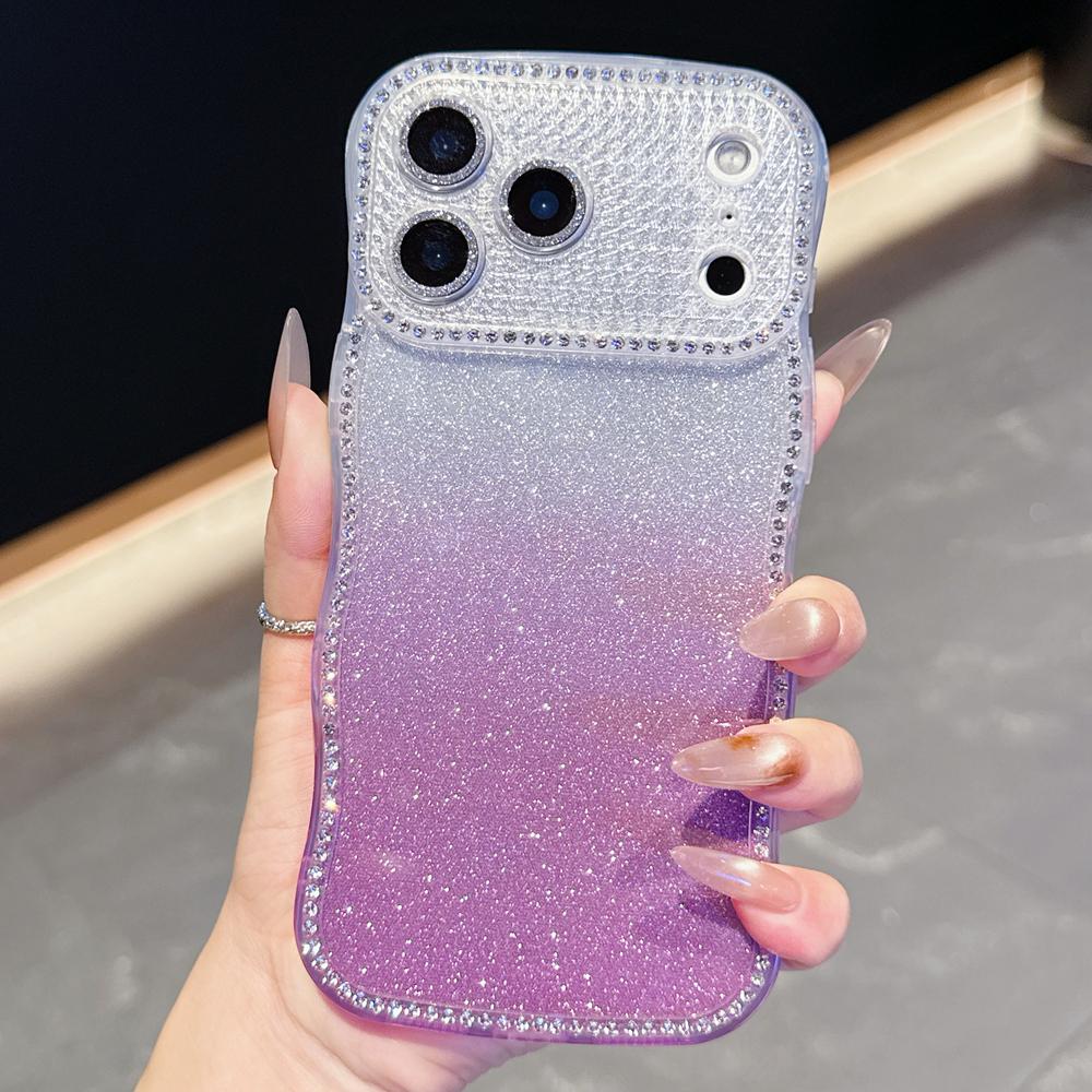 KEYSION Чехол для телефона с градиентом, блестками и стразами для iPhone 16 17 Pro Max Air 16 Plus, с волнистым краем, защитой камеры, противоударный