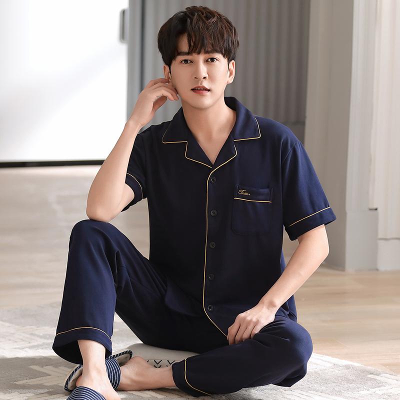 Летняя мужская пижама с коротким рукавом и длинные брюки, мужская домашняя одежда, кардиган больших размеров из хлопка для папы среднего возраста, пижама для мужчин