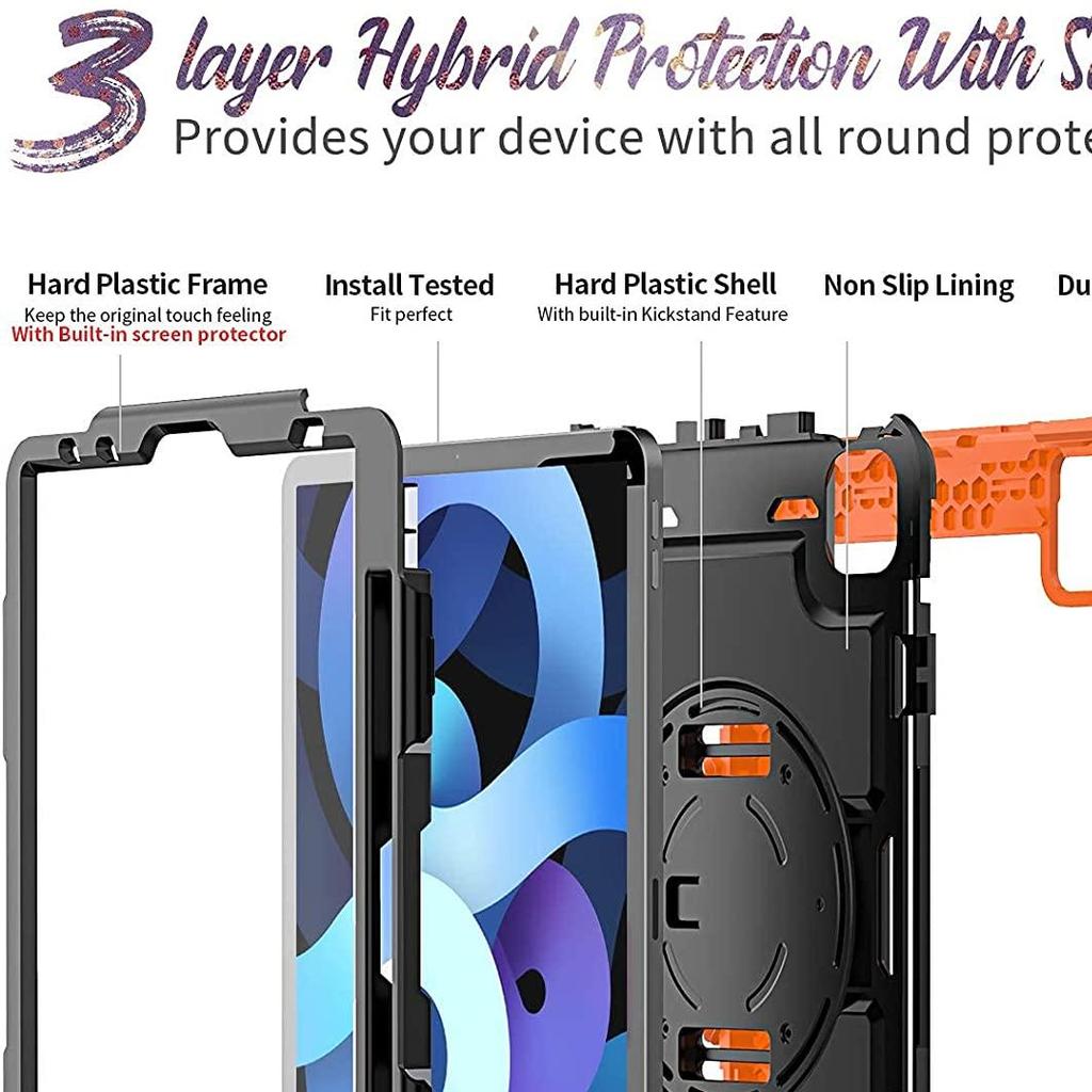 Противоударный чехол с подставкой для iPad Air 4 Air 5 10,9 2022, чехол-держатель для карандашей 10-го поколения + защитная пленка для экрана из ПЭТ + плечевой ремень