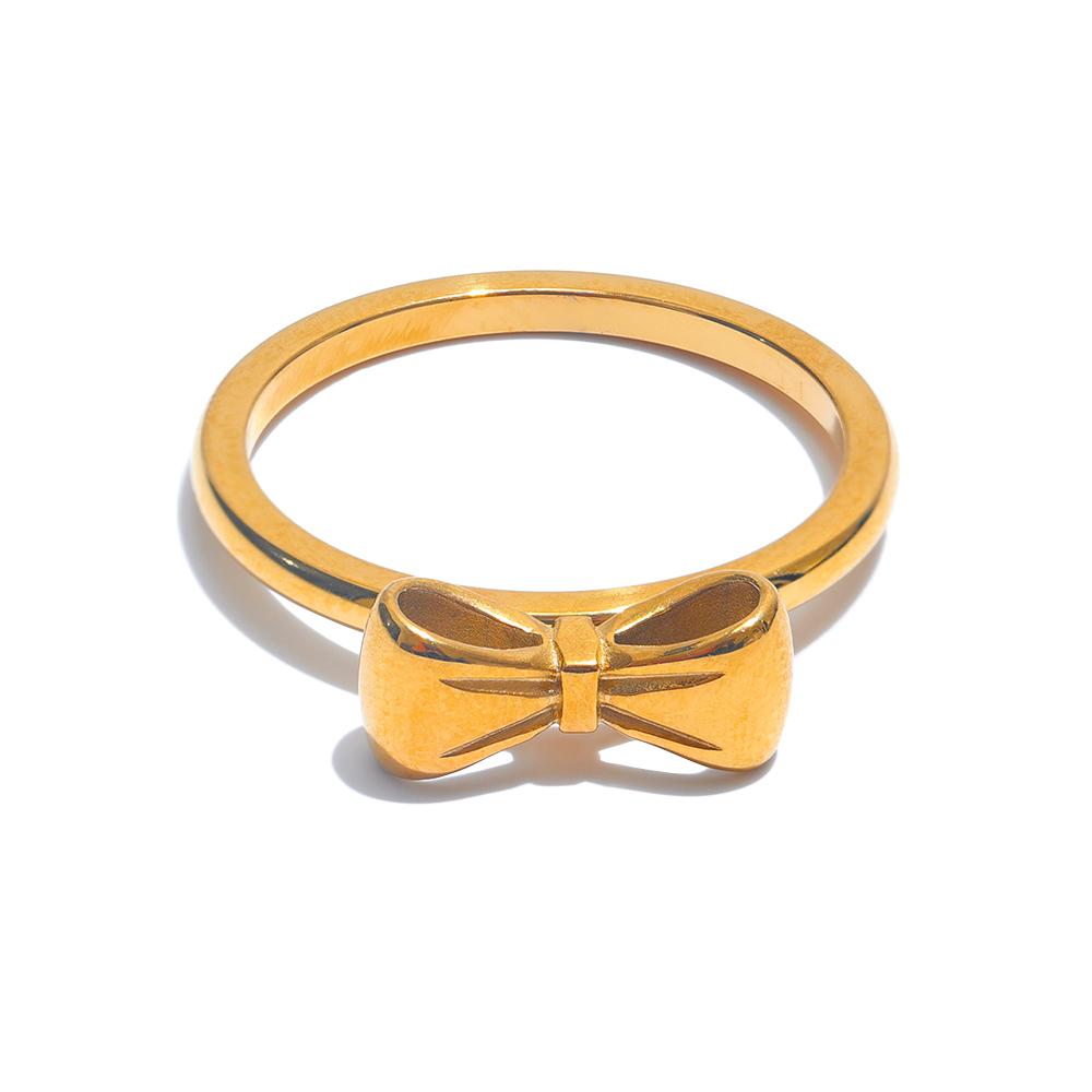 Yhpup Hot Style Stainless Steel Popular Bowknot Bow Fashion Chic Daily Ring Water Resistant 18K Gold Plated Jewelry Women Bijoux
