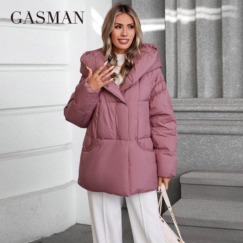 GASMAN Women's Parka 2024 New Fashion Women's Stand Collar Short Slim Casual Hooded Warm Down Jacket 88595