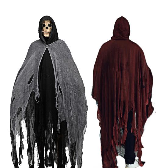 Хэллоуинский плащ Потертая текстура Сетчатая ткань Плащ с капюшоном Реалистичный ужасающий вид Рваные визуальные эффекты Плащ Страшный костюм