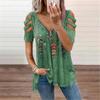 Summer Ladies T-Shirt V-Neck Short Sleeve Cold Shoulder Leopard Print Zipper Loose Casual Sexy Clothes Blouse Tops for Women