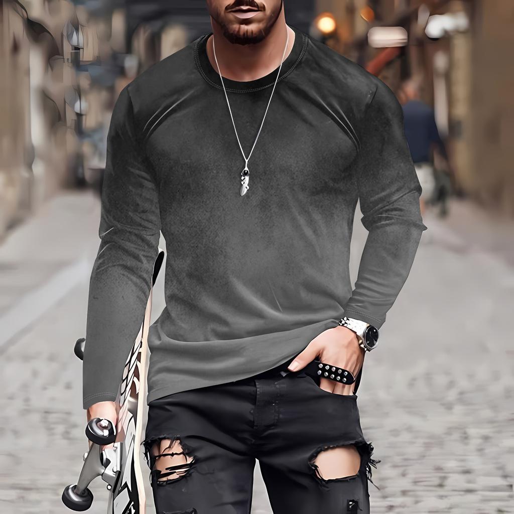 Муж. Футболка Круглый вырез Одежда Одежда На открытом воздухе Длинный рукав С принтом Модельер Винтаж