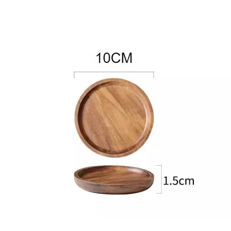 Деревянный круглый поднос из акации, домашняя тарелка для кофе и хлеба, многоцелевая, из цельного дерева, для угощений к послеобеденному чаю