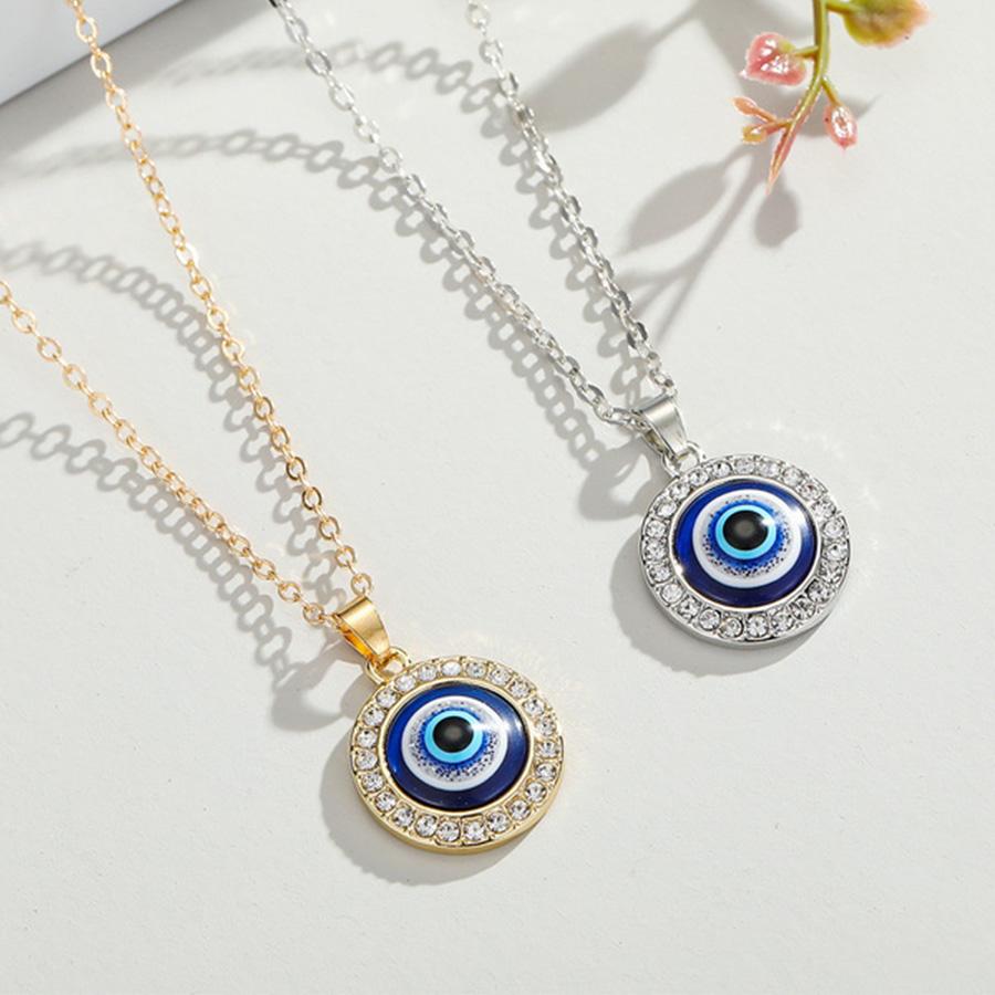 Простое турецкое хрустальное ожерелье с подвеской от сглаза для женщин, модные украшения на удачу, геометрическая круглая подвеска в виде демонического глаза, цепочка на ключицу