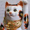 Украшение в виде кошки на удачу Керамическая посуда Кутани Левая овальная кошка на удачу Золотой ситец Фэн-шуй Удача Интерьер в японском стиле