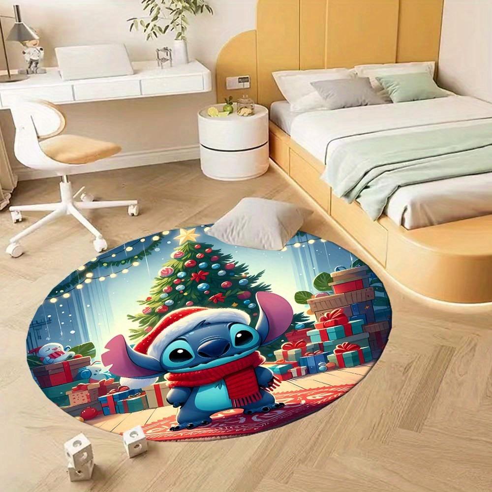 1pc Stitch Christmas Round Area Rug , Playroom Bedroom Living Room Indoor Decor Rug , Perfect for Leisure Areas , Bedside , Cloakroom , and