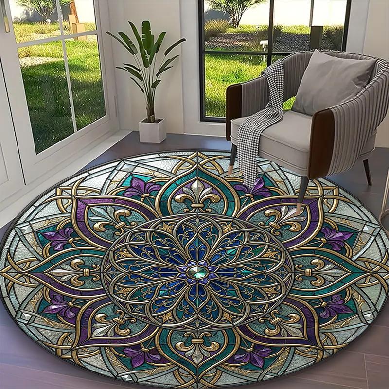 1pc General-purpose Rug, Deep Marine Mandala Printed Round Rug, Comfortable Office Chair Carpet, Home Entrance Floor Mat